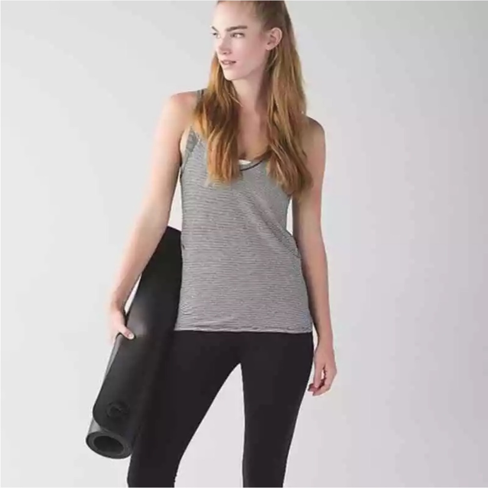 Lululemon circadian tank top women sz 8 tonka stripe heathered black and grey